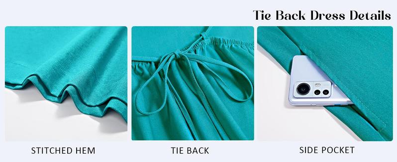 Danedvi Womens Spaghetti Strap Swimsuit Coverup Summer Linen Tie Backless Sleeveless Beach Cami Mini Dress with Pockets