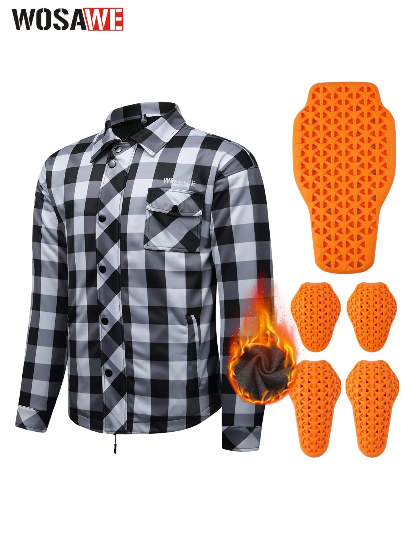 WOSAWE Motorcycle Riding Fleece Lined Shirt Jacket, Warm Moto Coat With Mesh Lining Multi Pockets & Pad Slots For Winter Bike Riding