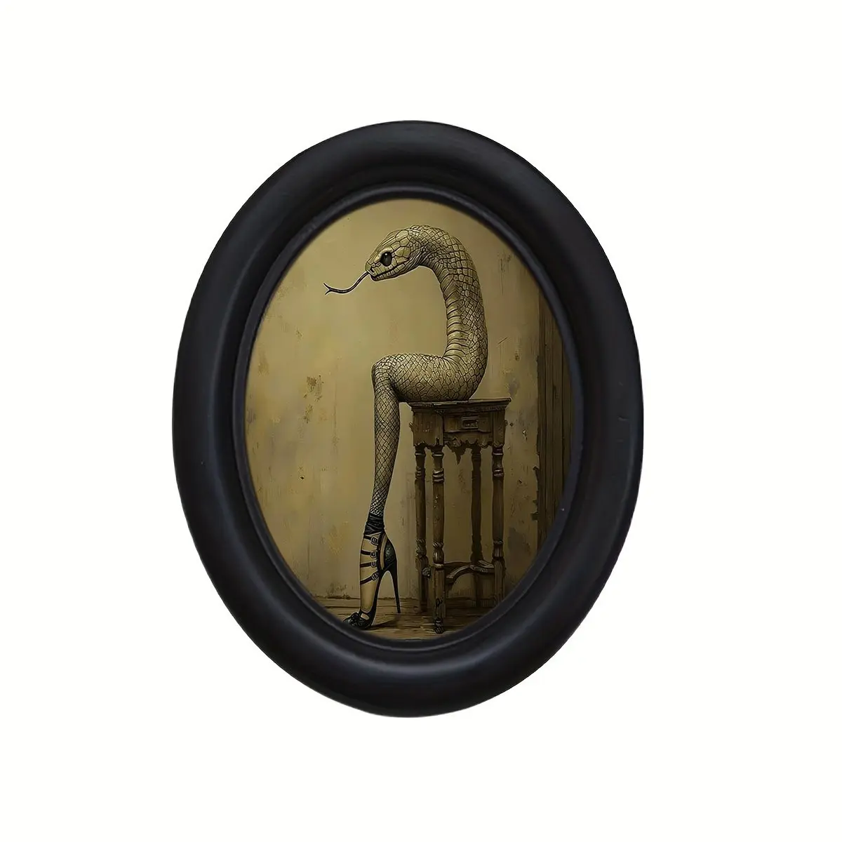 1 Bohemian style vertical wall mounted photo frame, featuring a fusion of cobra and human style - retro style, suitable for home decoration. The oval black frame is suitable for living rooms and bedrooms, providing a mysterious retro