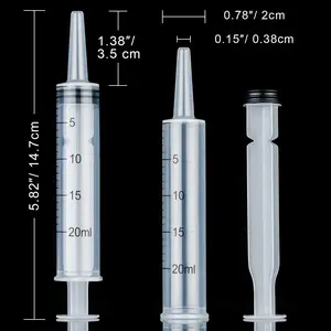 Pack of 10 plastic liquid measurement syringes, needle-free, for epoxy resin, crafts, science labs, feeding pets, animals, oil or glue applicators (20ml)