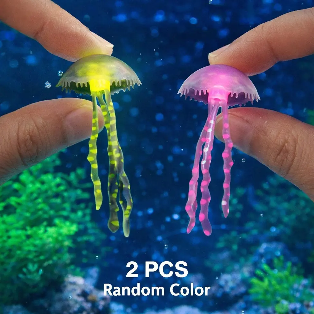 2pcs Glow-In-The-Dark Jellyfish Aquarium Decor, Multi-Color Fluorescent Floating Fish Tank Ornament, Fish-Friendly Material, Professional Underwater Scenery, Aquarium Decorations