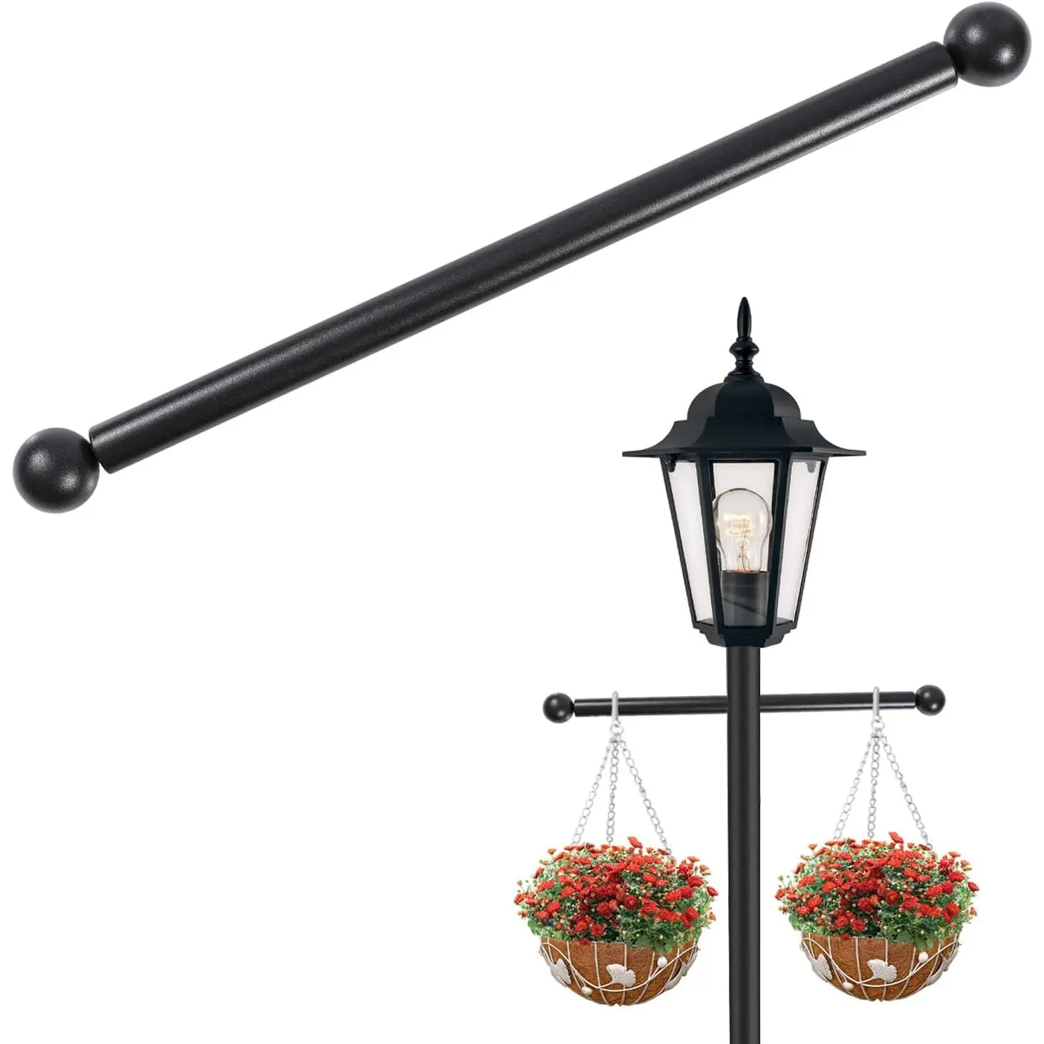 16 inch Steel Black Lamp Post Cross Arm 1Pack Ladder Rest Cross Bar Replacement for Outdoor Lamp Post
