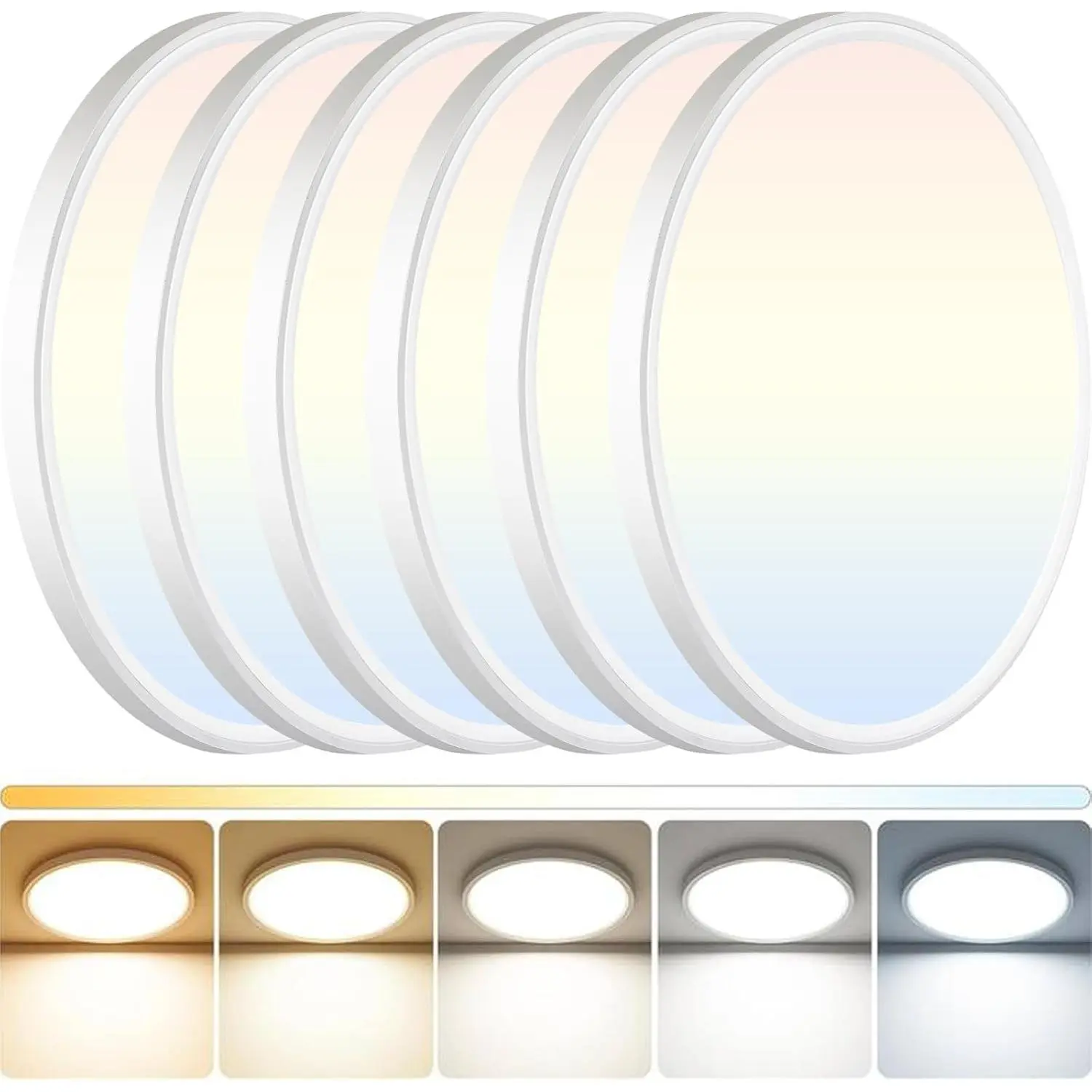 6Pack LED Flush Mount Ceiling Light: 12 inch Super Slim Dimmable & 5CCT (2700-6000K) Kitchen Lighting Fixtures Ceiling - 24W White Low Profile Ceiling Lamp for Bedroom Garage Hallway