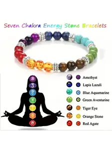 7 Chakra Energy Stone Bracelet Amethyst Tiger Eye Natural Gemstone Beads Yoga Healing Crystals Jewelry Christmas Birthday Gift for Men Women