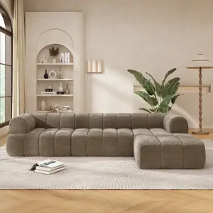 122" Modern L-Shaped Sectional Sofa with High-Density Fully Compressed Sponge and Chaise Lounge, 2-Piece Set, Fully Assembled Right Hand Facing, Perfect for Living Room, Lounge