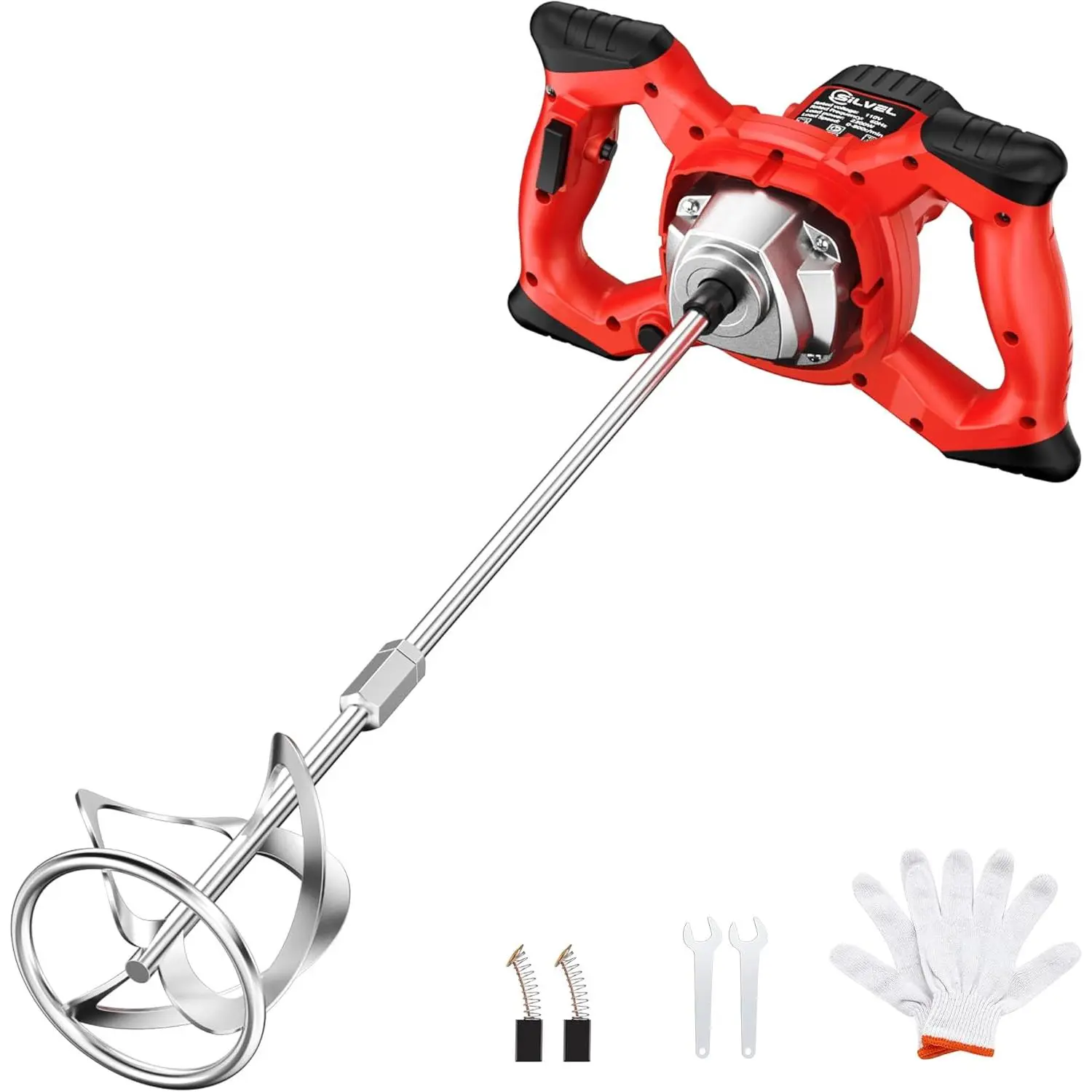 Cement Mixer, Max 2300W Electric Concrete Mixer with 6 Adjustable Speeds, Portable Mortar Mixer, 110V Handheld Mud Mixer for Mixing Mortar, , Slurry, Gypsum, Sheetrock, Feeding