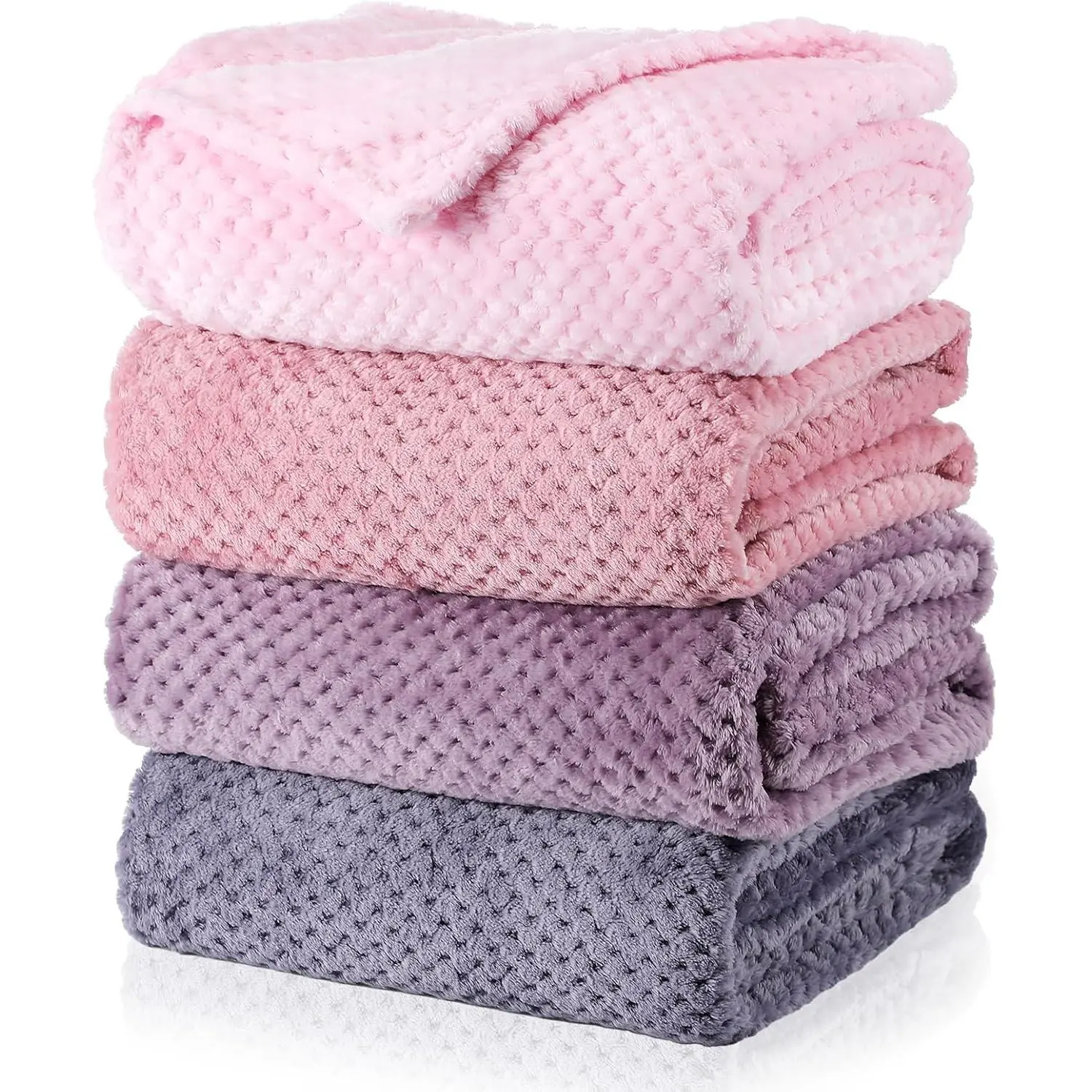 4 count Flanne Fleece Throw Blanket for Bed Couch Large  Waffle Textured Soft Blanket Winter Warm Lightweight No Shedding No Pilling Decorative Throw, 50x60 Inch(Gradient )