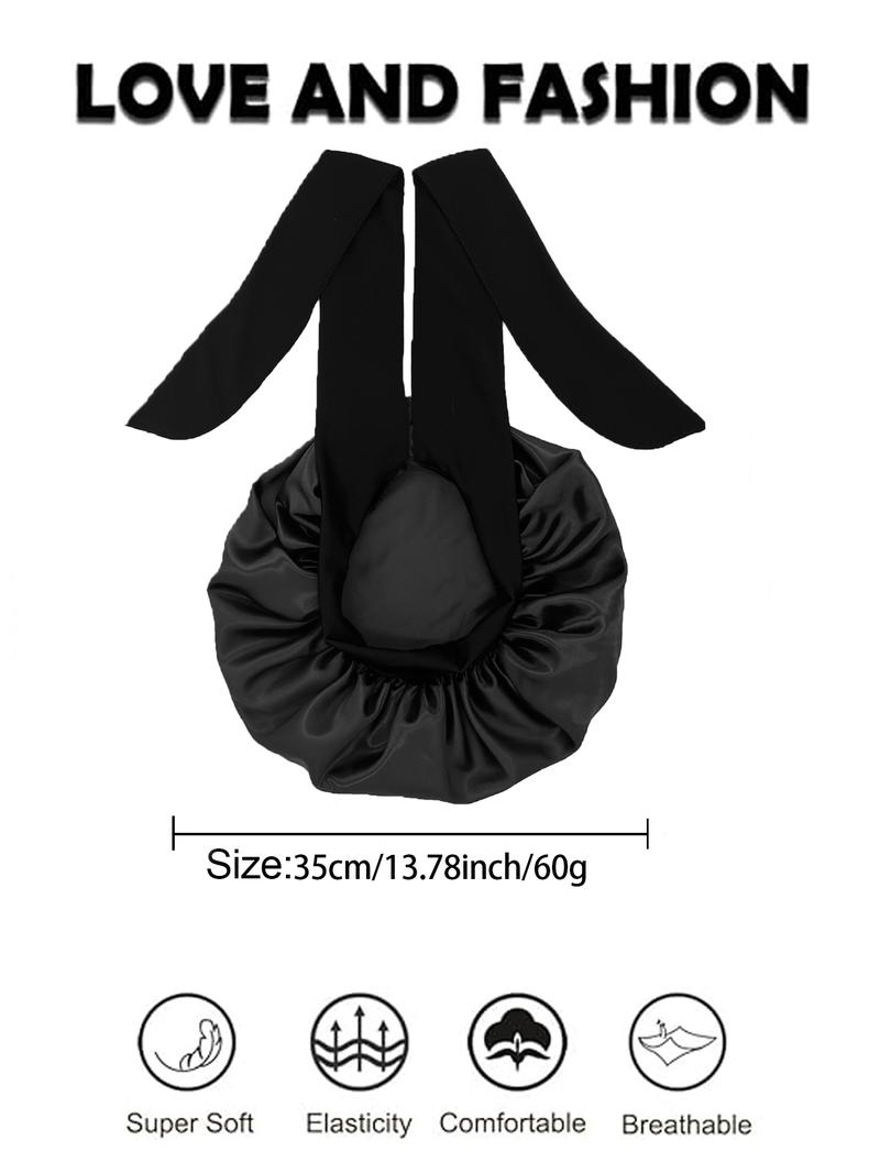 Women's Solid Color Bow Decor Sleeping Bonnet, Soft Comfortable Sleeping Bonnets, Satin Hair Bonnet for Women & Girls, Sleeping Bonnet for Overnight Hair Protection, Heatless, Hair Care Cap