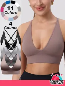 Women's Solid Criss Cross Backless Padded Sports Bra, Pickleball & Tennis Clothes, Adjustable Strap Sports Bra, Ladies Sportswear for Indoor Outdoor Wear,Gift for Halloween/Christmas