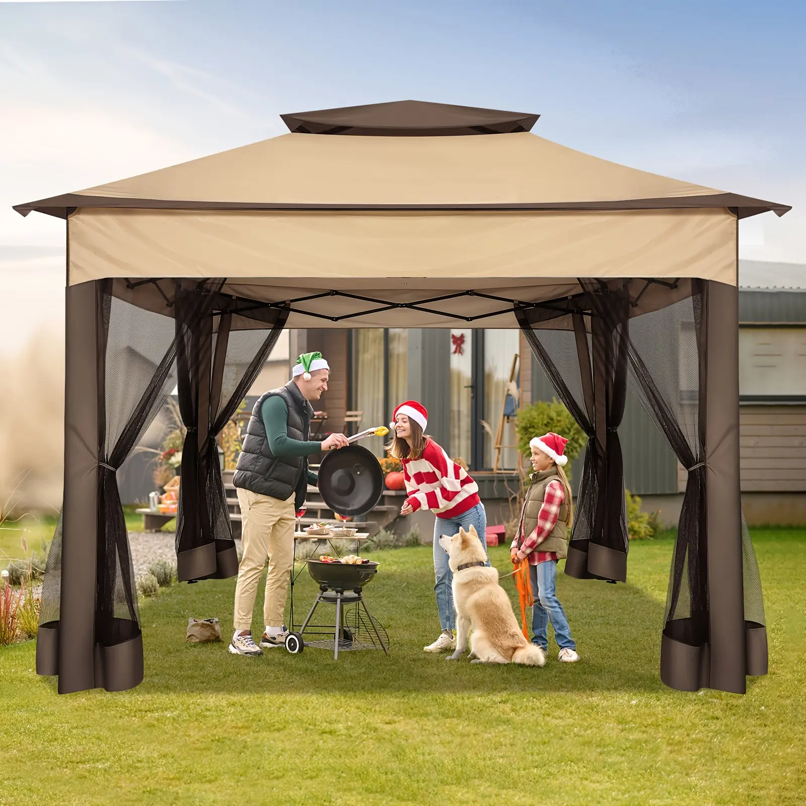 12ft*12ft/11x11ft Pop-up Patio Gazebo, Outdoor Gazebo with Mosquito Net, Double Roof Ventilation, 121 Square Feet Shade, Suitable for Lawns, Gardens, Backyards, and Decks