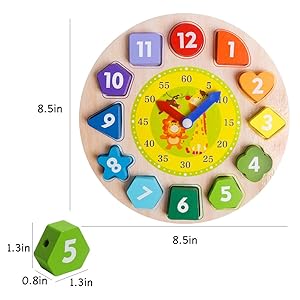 Montessori Wooden Sorting Clock Toy for Toddlers Educational Time Number Shape Animal Puzzle Learning Gift