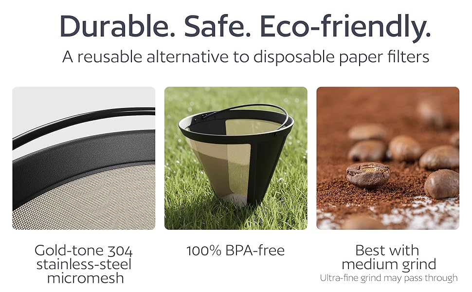 2-Pack#4 Reusable Permanent Cone Coffee Filters - Compatible with Cuisinart 10–14 Cup Brewers (DCC-3200, DCC-1200, DCC-3400) & Ninja Coffee Makers - Stainless Steel Mesh, Dishwasher-Safe
