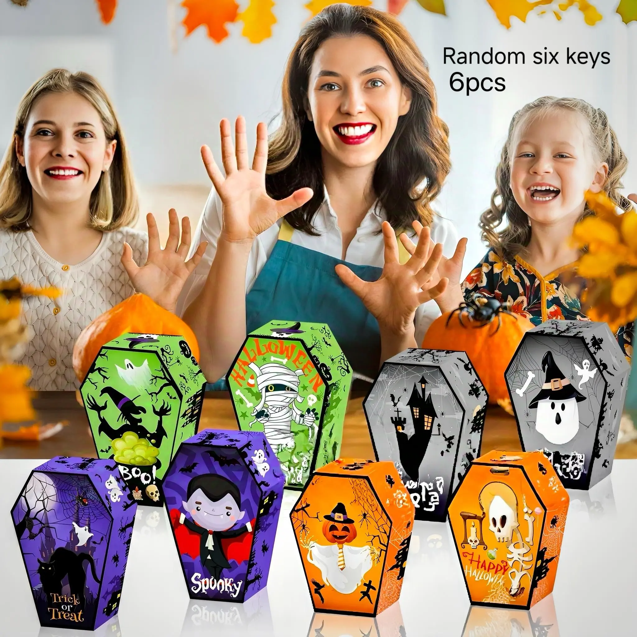 Halloween Tombstone Bat Ghost Cat Party Candy Gift Boxes, Set of 6 Unique Cardboard Box Shapes, Holiday Treat Containers