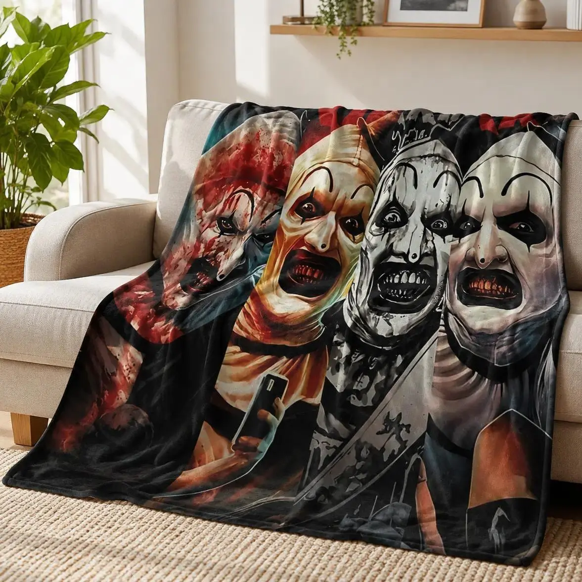 Horror Captain Spaulding Plush Blanket Terrifier Art the Clown Horror Fleece Throw Blanket, Cozy Soft Microfiber Flannel Blankets for Couch Bed, Spooky Movie Merch Goth Room Decor Gift