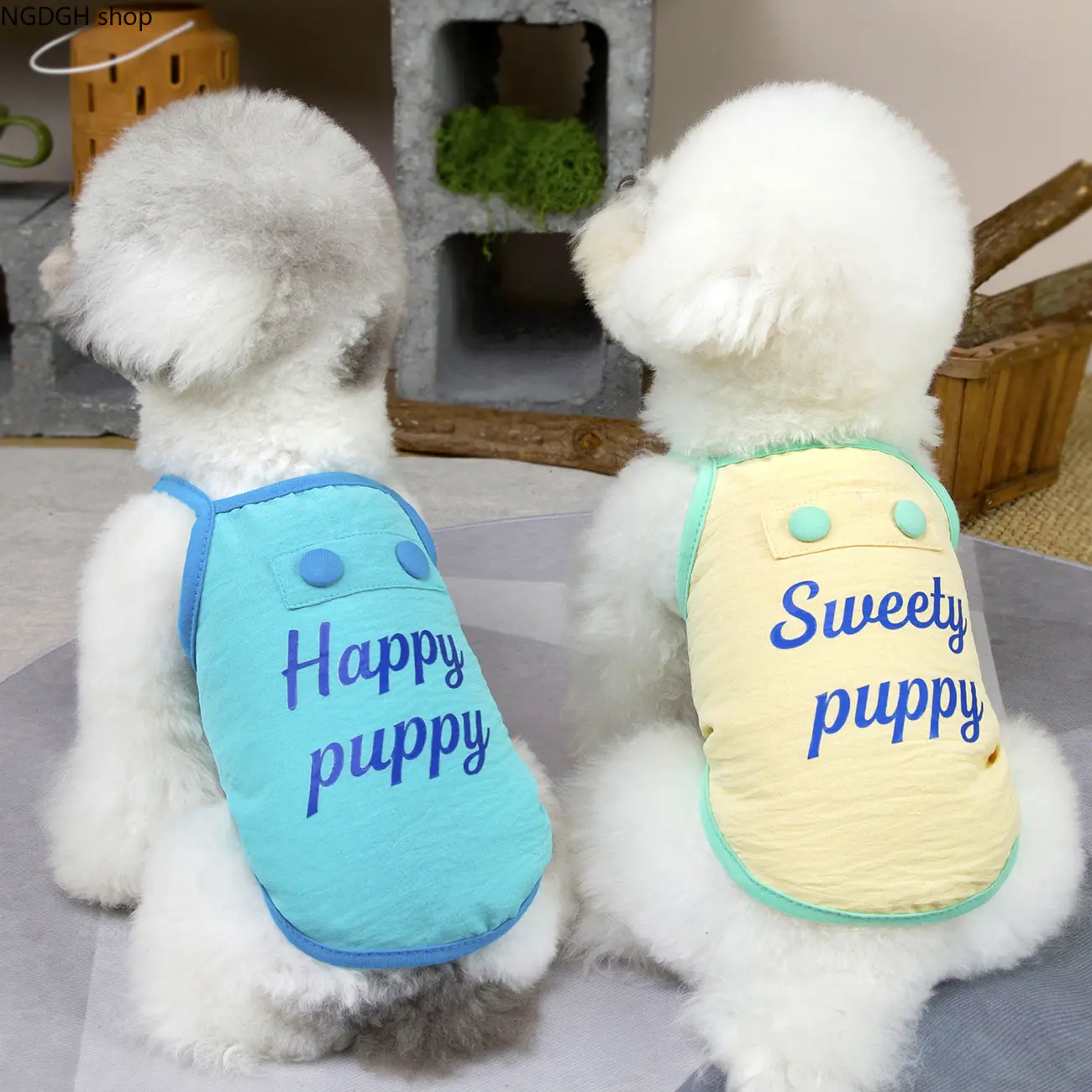 Dog Outfit - Happy Puppy Sweety Puppy Print Dog Vest Shirt Adjustable Breathable Summer Pet Clothing Daily Wear for Small Dogs