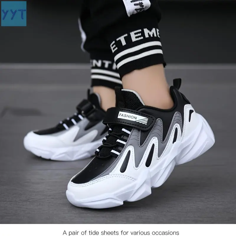 YYT1 Boys' Trendy White Outdoor Sports Shoes, Breathable Synthetic PU Footwear with Quick-Dry Sole for Autumn Wear