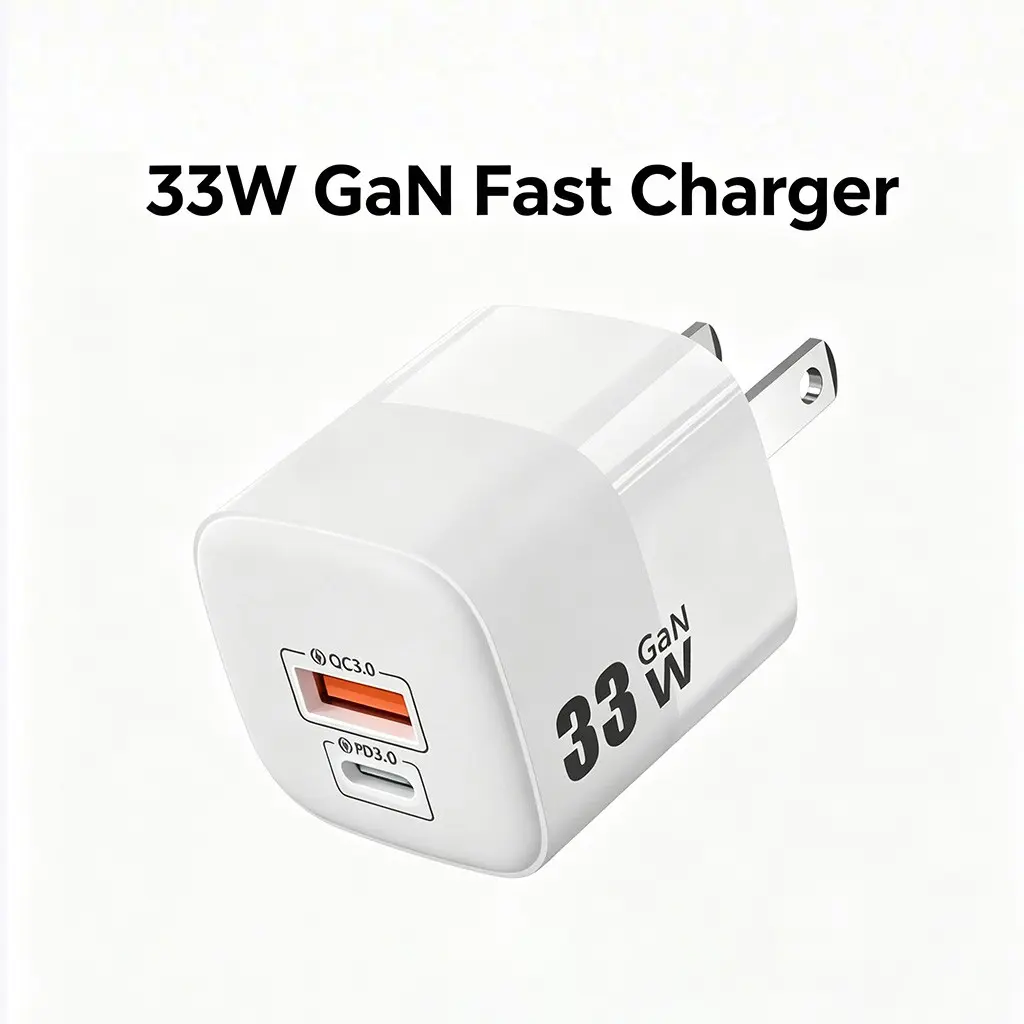 33W GaN Fast Charger | Sleek Mini Design | Dual-Port PD+QC Fast Charge | Perfect for Travelers & Office Workers