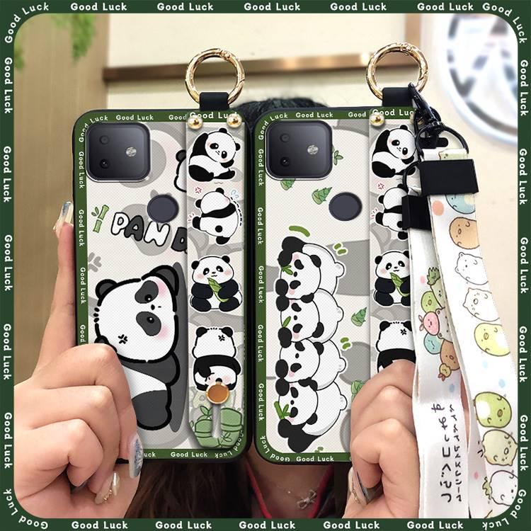 Wrist Strap Durable Phone Case For TCL T-Mobile Revvl 4Plus Kickstand protective Wristband Soft case Back Cover panda Silicone Waterproof ring Dirt-resistant Cartoon Anti-knock