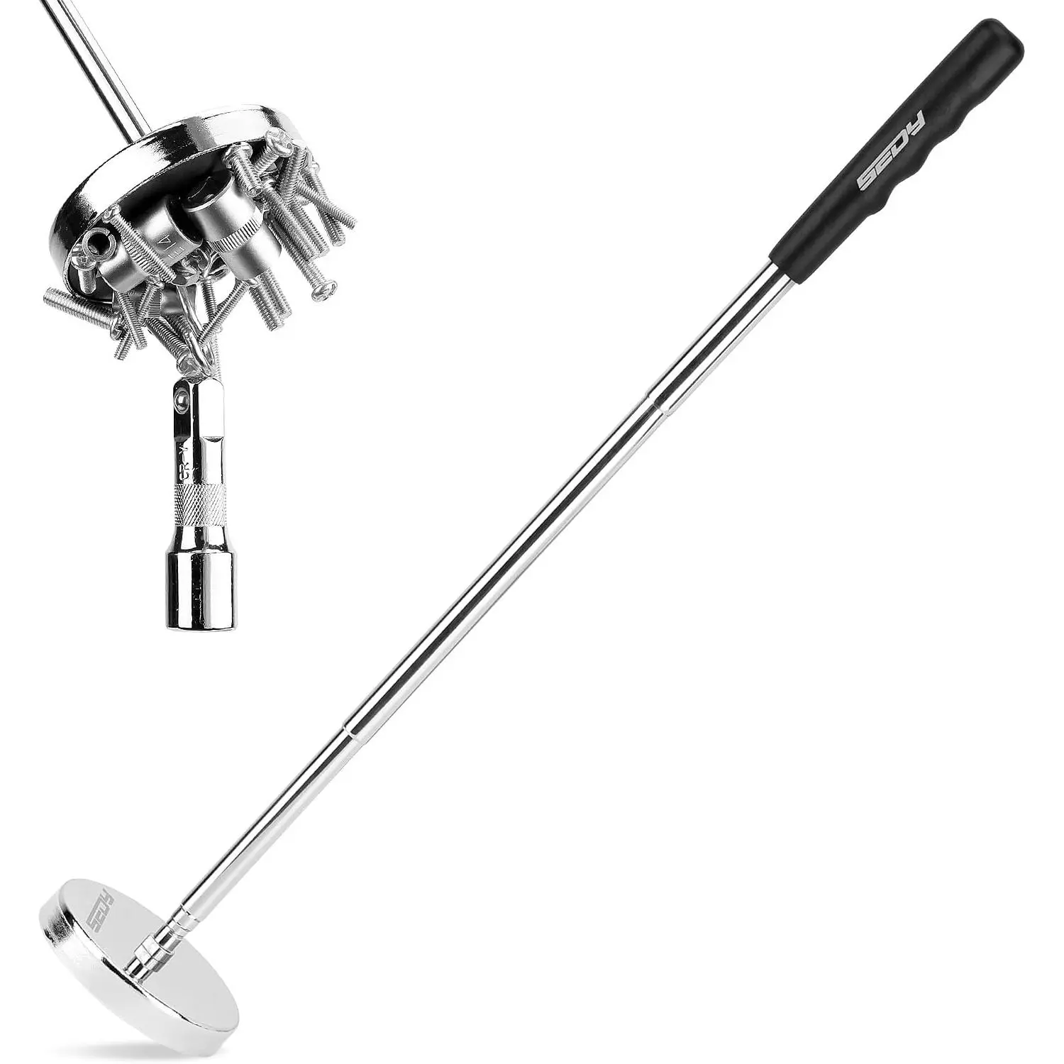 Telescoping Magnetic Sweeper Pickup Tool with Pickup Head, 35lb Pull Capacity, 9"-34" Retractable Stick for Screws, Nuts, Ferrous Parts in Garage/Lawn, Telescoping Stick