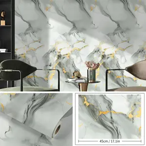 Vintage Marble Peel & Stick Decorative Wallpaper Roll, Detachable Waterproof Self-Adhesive, 45cm X 1000cm Stone Wood Style, Random Pattern, Living Room, Interior Walls