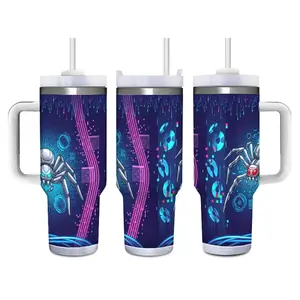 Cyberpunk Mechanical Spider Stainless Steel Insulated Tumbler with Straw and Sliding Lid, Futuristic Neon Tech Design Travel Coffee Cup for Hot and Cold Drinks, Ideal for Gaming Setups, Coding Sessions, Tech Labs, and Cool Sci-Fi Enthusiast Gift