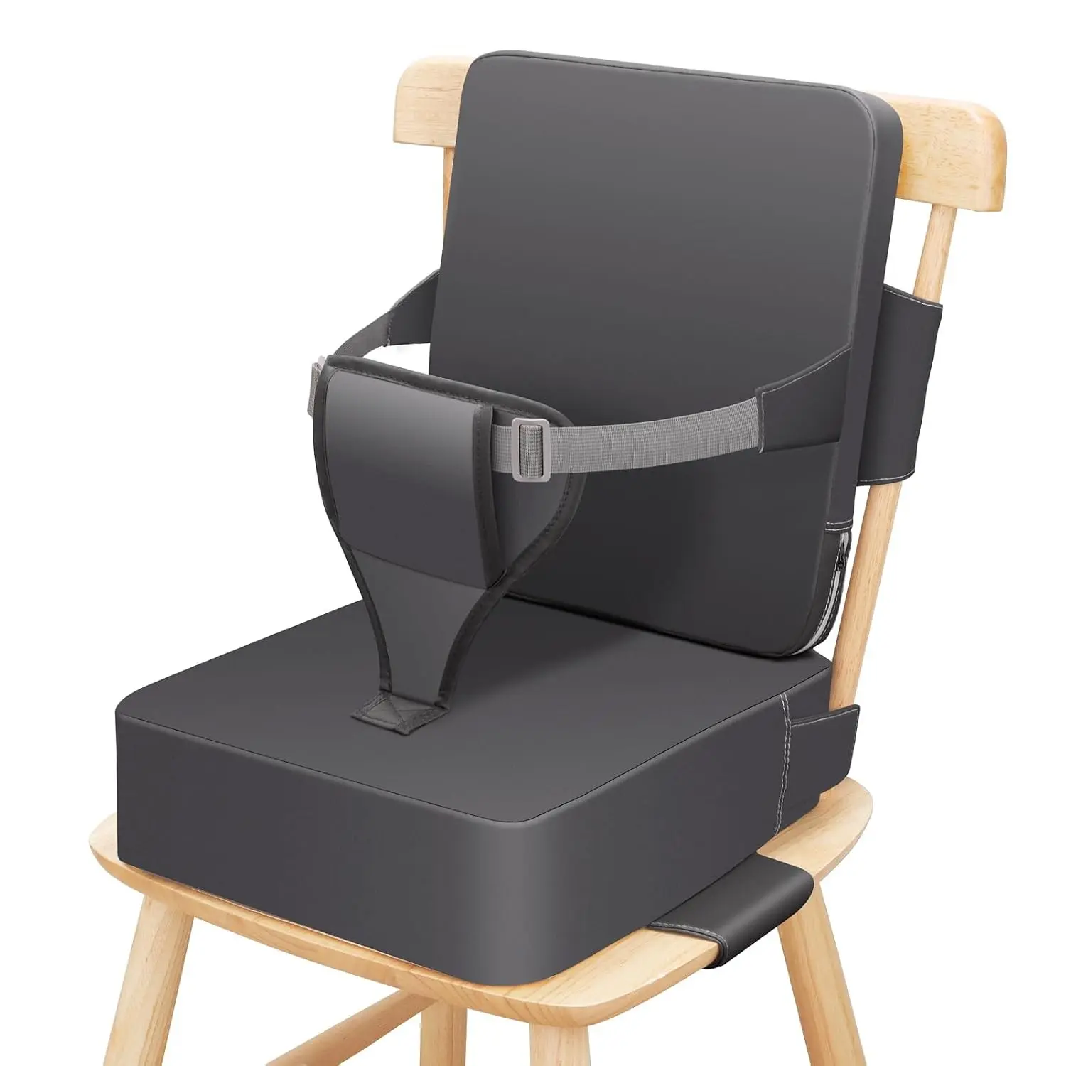 Toddler Booster Seat for Dining Table, Non-Slip Kitchen Chair Booster with Backrest, Adjustable Straps, Portable PU Waterproof Travel Baby Cushion(Gift)