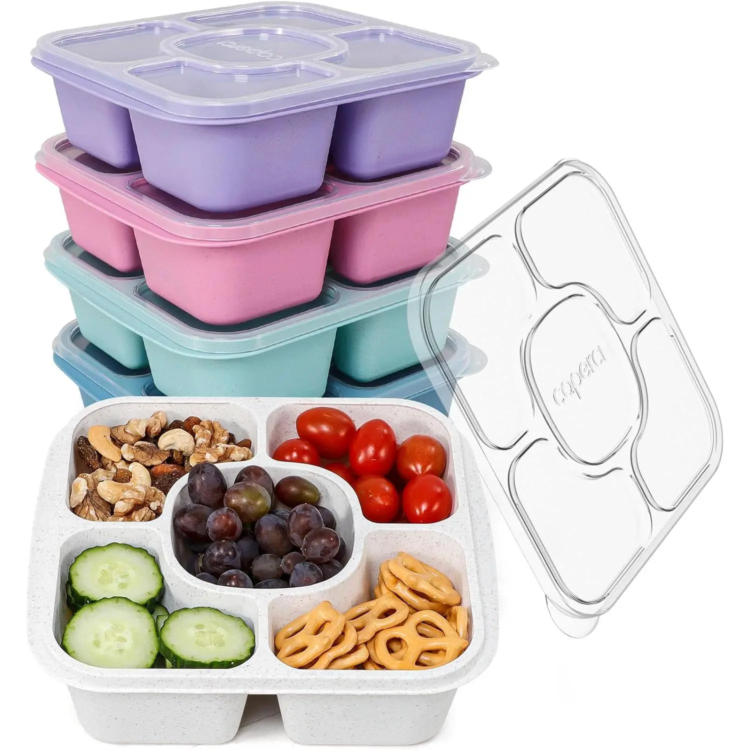 5-Pack Lunchable Container Set for  & Adults -  Bento Snack Box Containers with 5-Compartment for  Storage & Meal Prep, Wheat Straw,  (Dark & Clear )