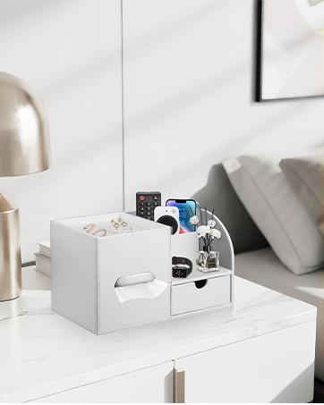 TV Remote Control Holder with 5 Compartments,Pu Leather Remote Caddy/Box/Tray Bedside Table Desk Storage Organizer for DVD, Blu-Ray, Media Player, Heater Controllers and Cosmetics Office Supplies