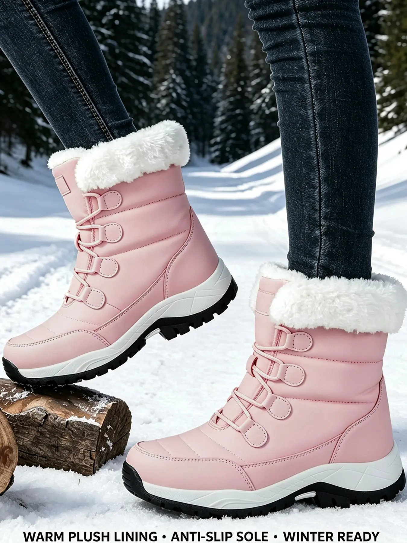 Women's High-Top Winter Snow Boots, Solid Color Boots, Warm Fleece Lined, Windproof Anti-Slip Waterproof, Casual Outdoor Sports Shoes Footwear