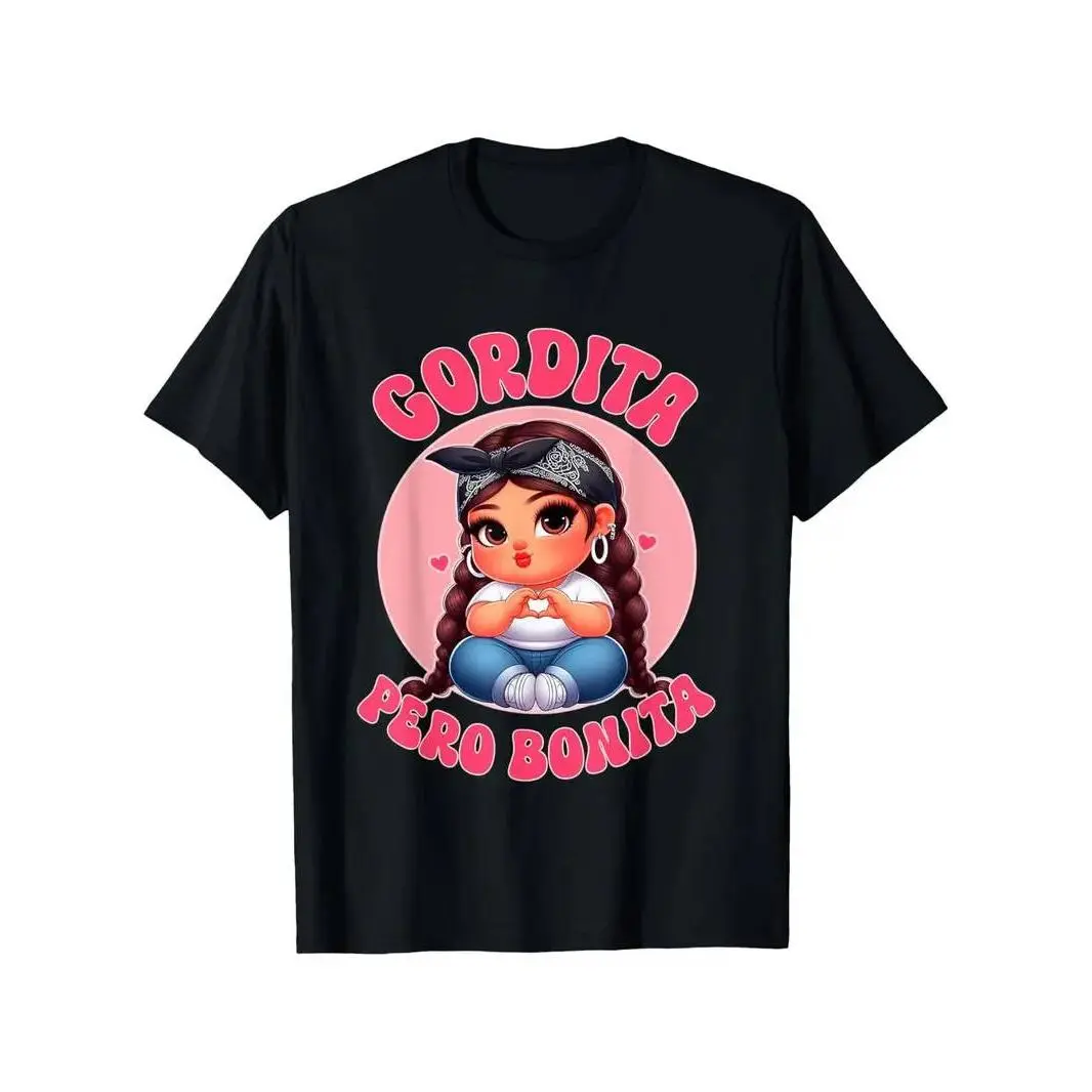 Women's Short-Sleeve Round Neck Cotton CVC Sports Top - Graphic/Solid Streetwear T-Shirt with Gordita Pero Bonita, Latina Chingona Designs, Machine Washable, Multi-Size, Soft Breathable, Ideal Christmas/Valentine's Gift