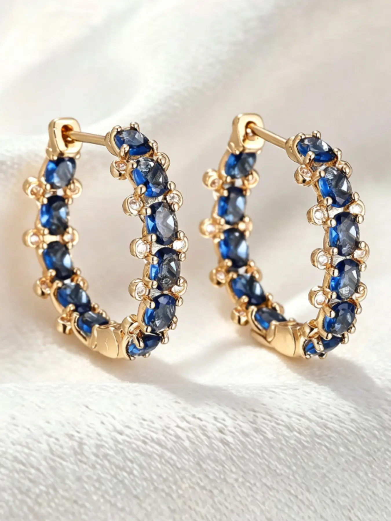 Classic Luxury Royal Blue Zircon Drop Earrings, Elegant Plain Design, Perfect for Evening Gowns, Business Attire, Daily Wear Jewelry