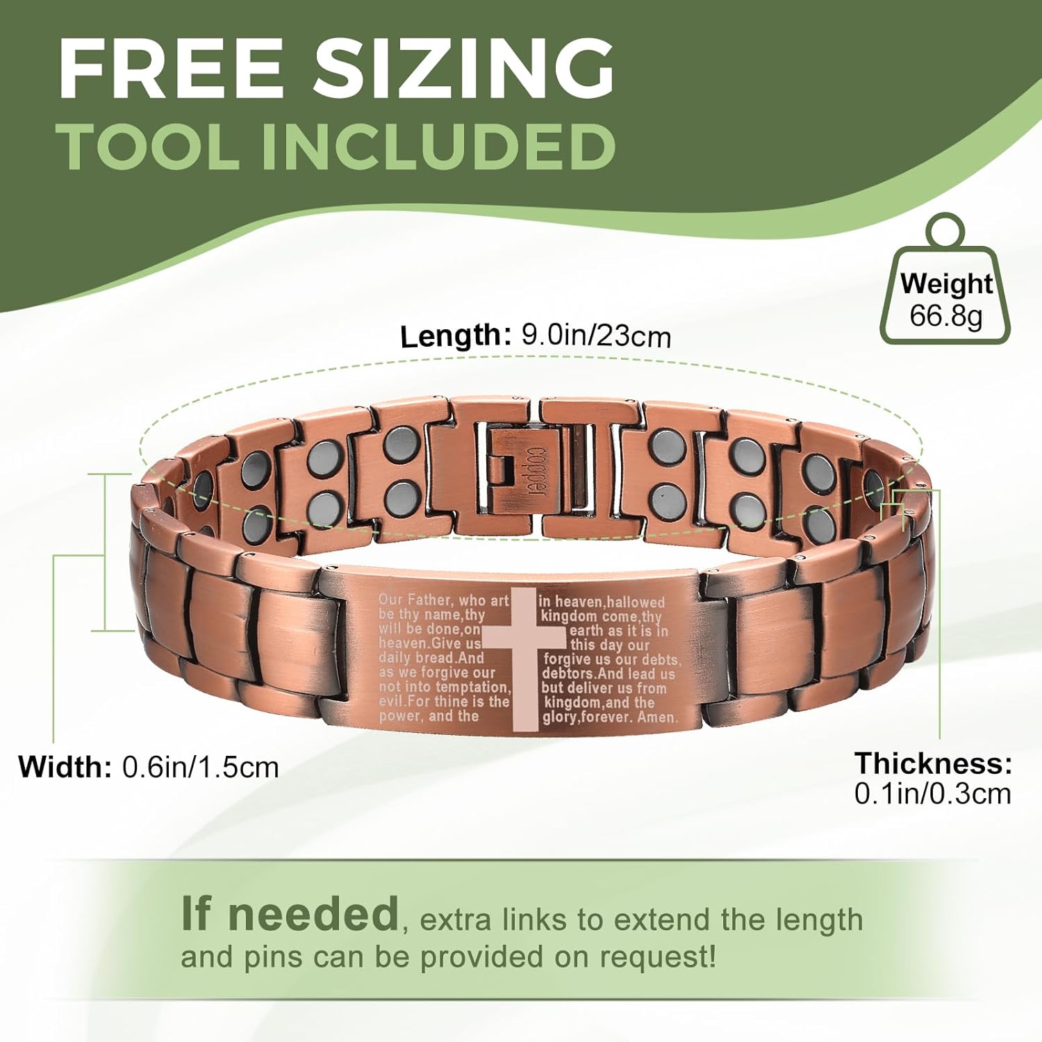 Men's Copper Magnetic Bracelet,99.9% Solid Copper Bracelets with Double-Row Strong Magnets, Adjustable with Sizing Tool Jewelry Box, Copper Bracelet ,  Copper Magnetic Rings，Cross Copper Magnetic Bracelet with Ultra Strength Magnets