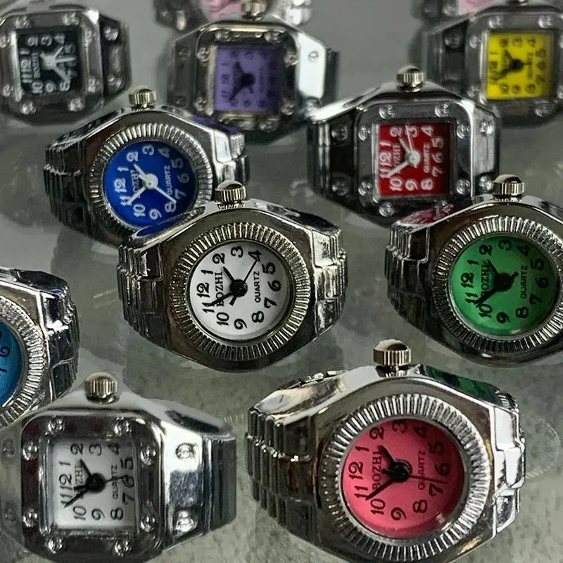 Punk Quartz Watch Rings for Couple Women Man Hip Hop Mini Elastic Stretchy Watch Finger Ring Retro Fashion Jewelry Gift