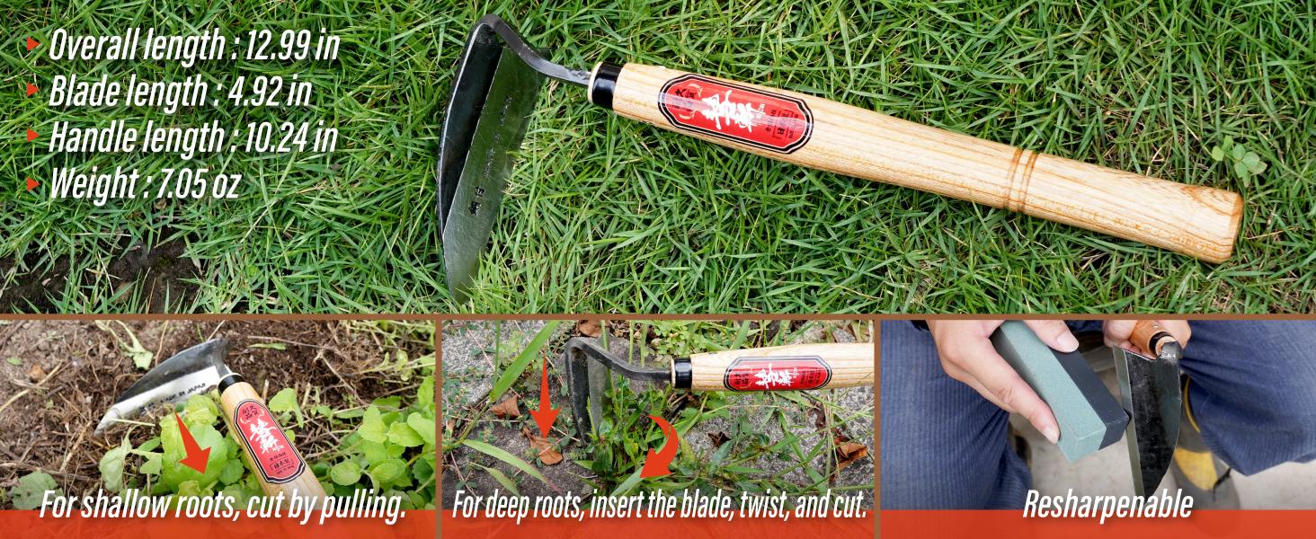 Weeding Sickle 13" - Professional Japanese Hand Weed Puller Garden Hoe Gardening Tools