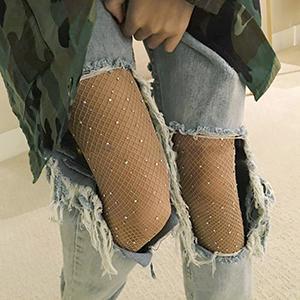 er Fishnet Tights Mesh Stockings Sparkle Rhinestone Glittering Net Pantyhose