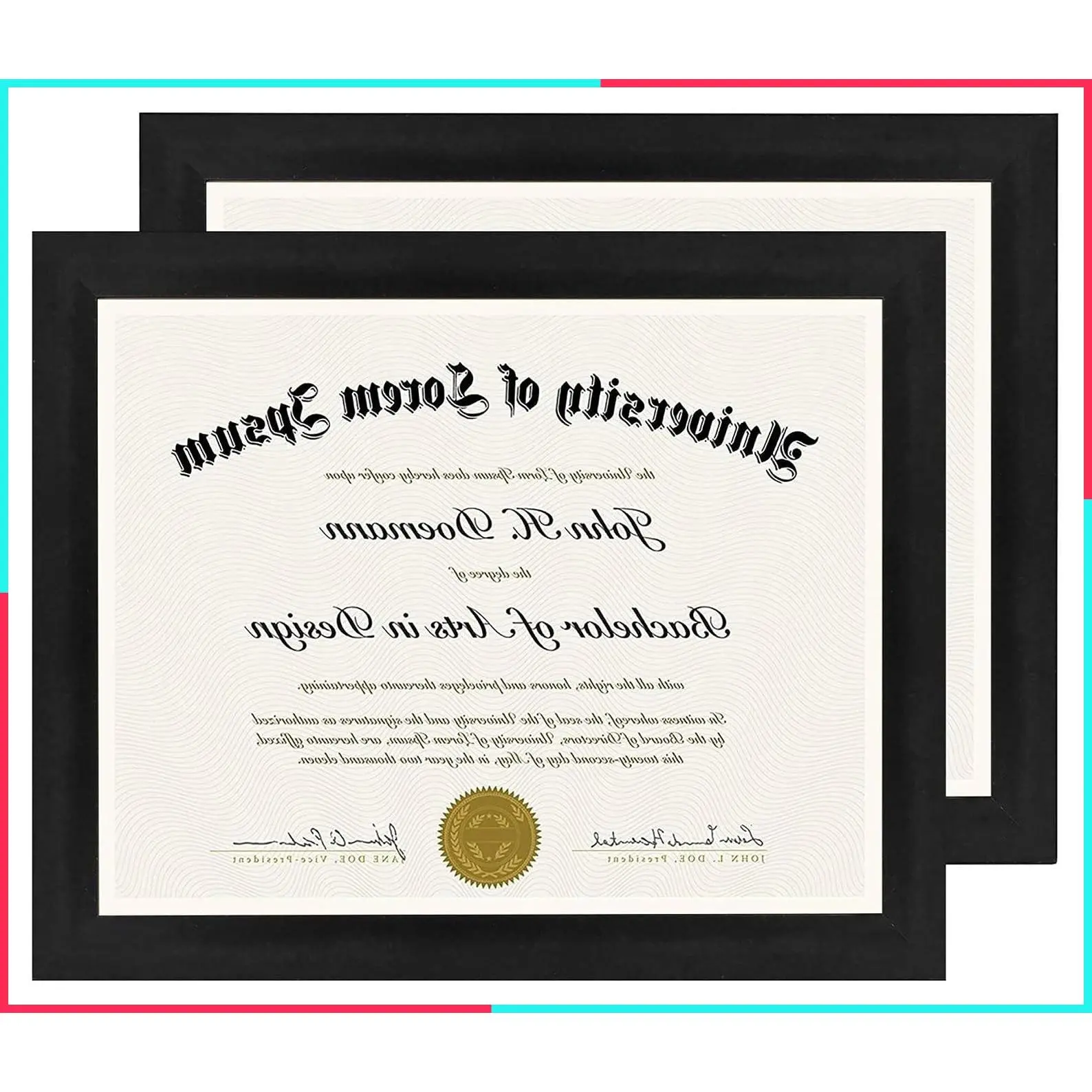 8.5x11 Diploma Frame with Shatter-Resistant Glass - Set of 2 - Engineered Wood Document Frames - Certificate Frame for Tabletop and Wall Display - Black