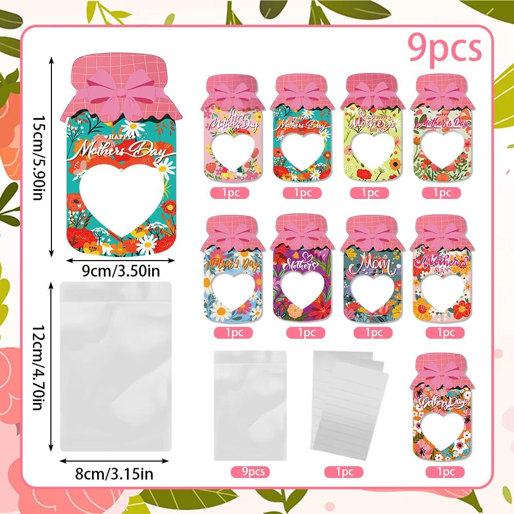 9/18pcs Happy Mother's Day candy Cookie Bag Party Favor Drift Bottle shape DIY Packaging bag for the Best Mom Party Decoration