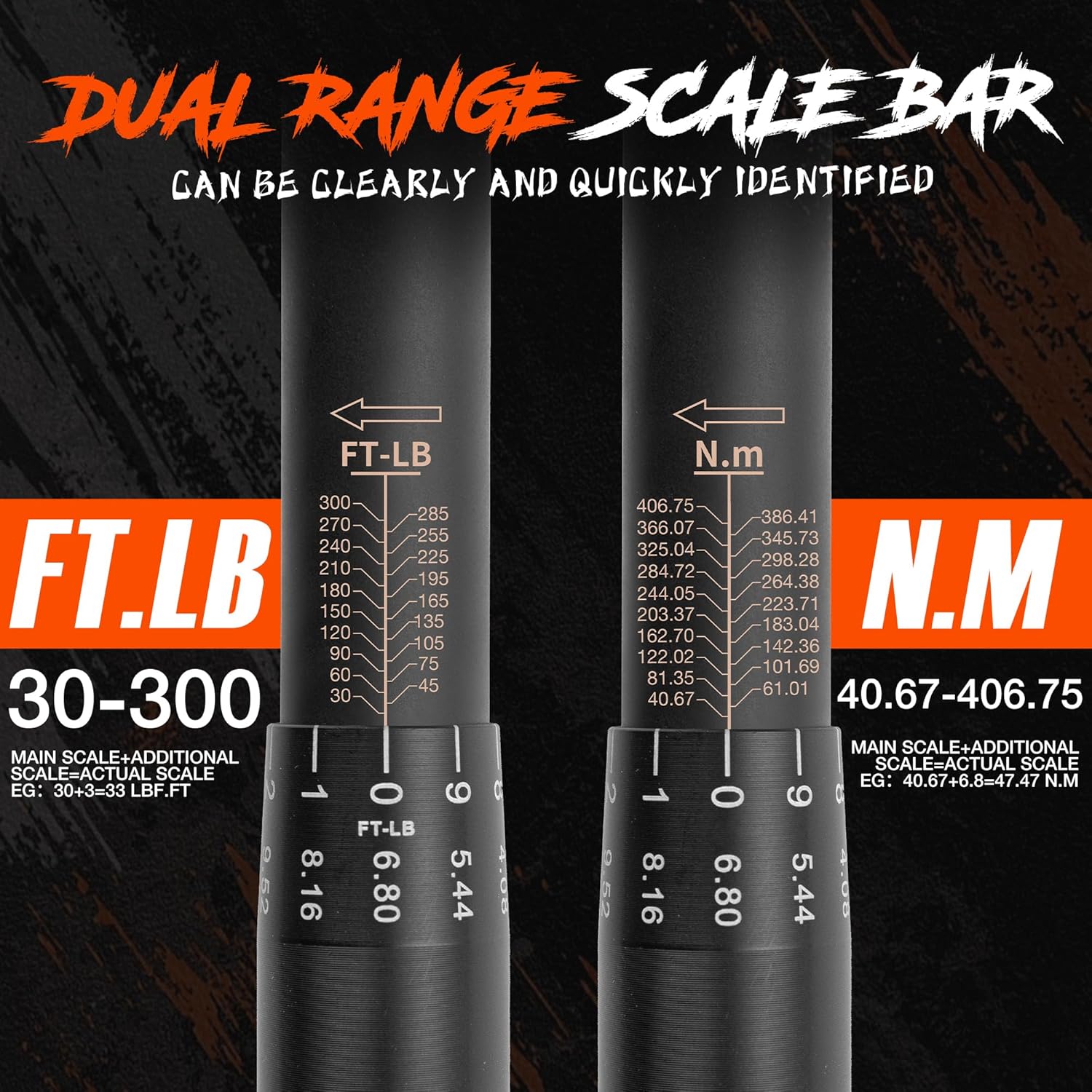 1/2-Inch Drive Click Torque Wrench 30-300 Ft.Lb/40.7-406.8 Nm, Dual-Direction 72  Adjustable,Dual Range Scale, +-3%  Torque use Product Assembly and  Repair