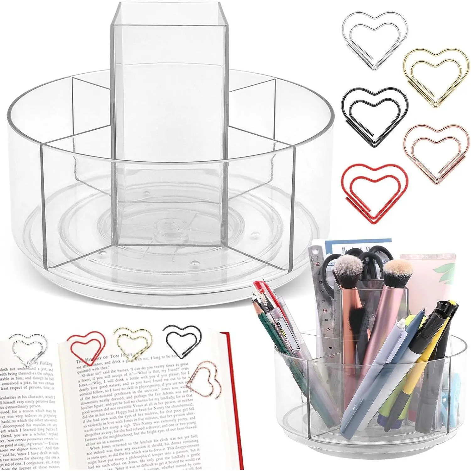 Rotating Pencil Holder for Desk,5 Slots 360° Spinning  Pen Holder,Marker Holder Crayon Organizer Pen Organizer for Office  School