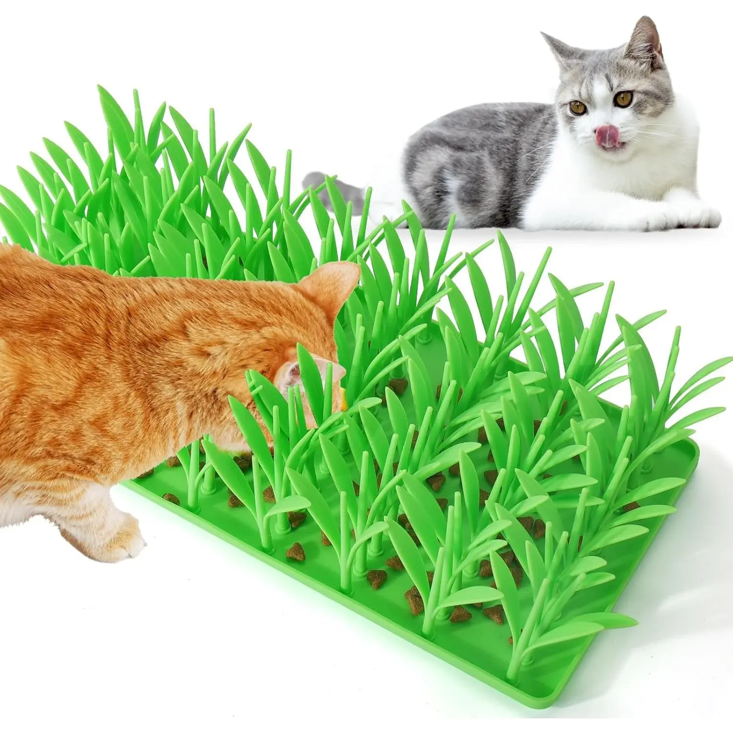 Silicone Grass Mat for Cats, Slow Food Cat Grass Mat for Indoor Cats, Foraging Snuffle Mat for Dog/Cat, Interactive Enrichment Cat Mat, green