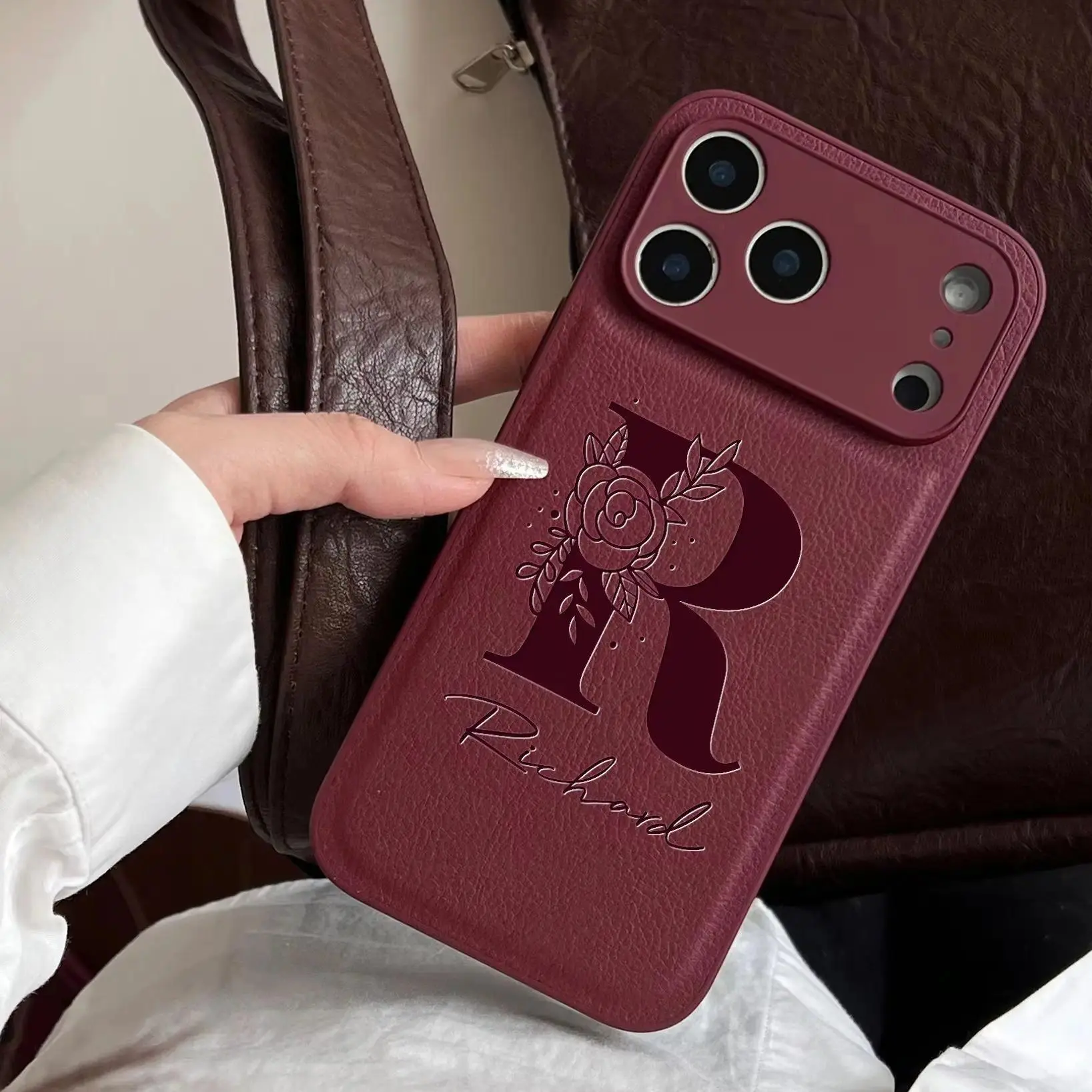 Luxury Custom Initial & Big Flower Design Cellphone Case - IOS Casing with Protection, Mobile Phone Accessory for iPhone 17, 17 Air, 16, 15, 14, 13 Pro Max Plus