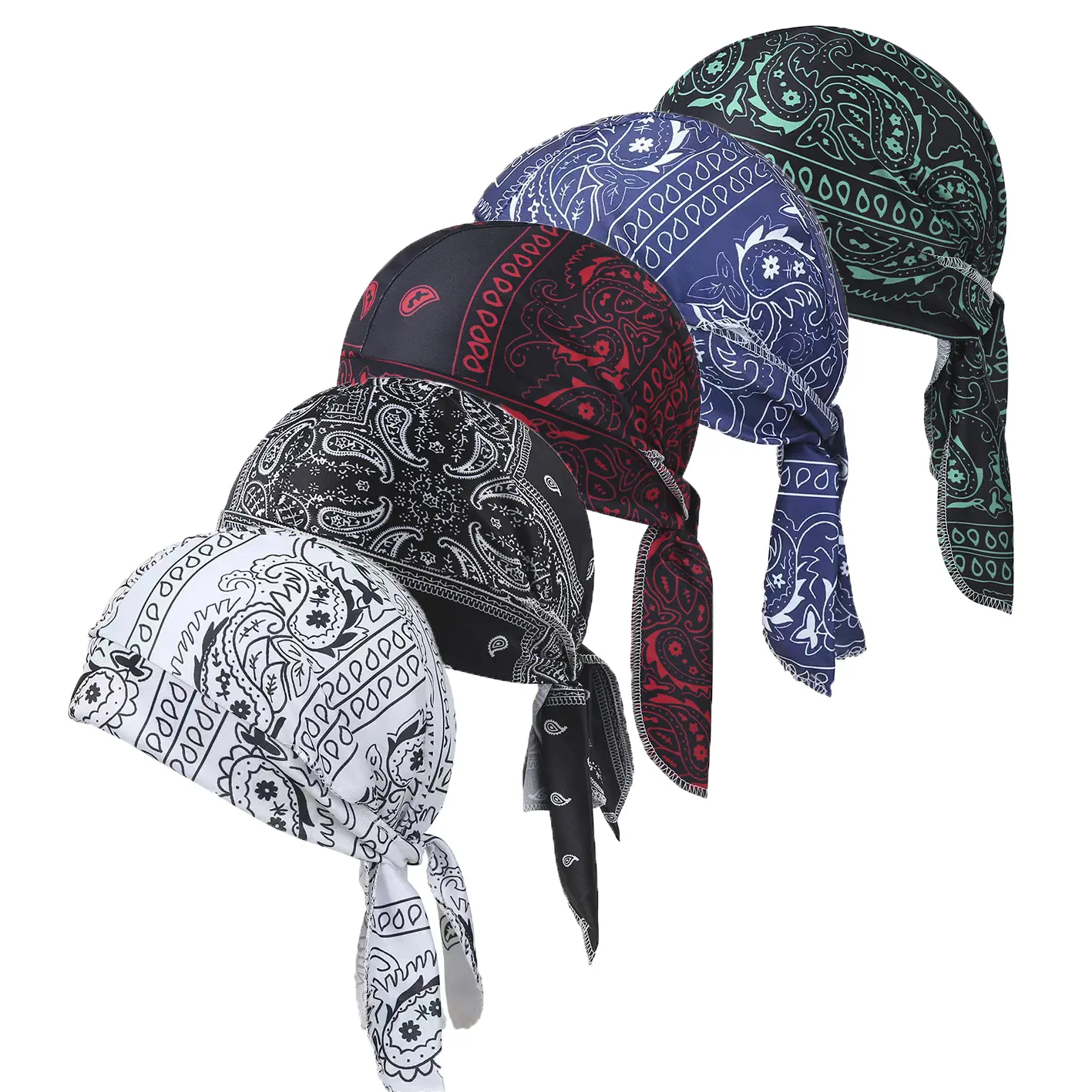 5-Pack Paisley Print Polyester Skull Cap, Breathable Adjustable 1-Size Headwear for Men & Women - Outdoor Cycling, Motorcycle Sun Shade Hip Hop Streetwear Y2K Fashion Dew Rag Headwrap