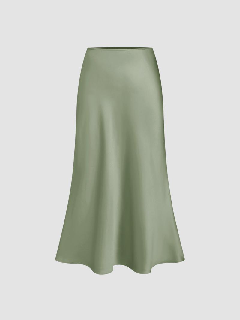 Cider Satin Solid Ruffle Long Skirt Fashion Bottom