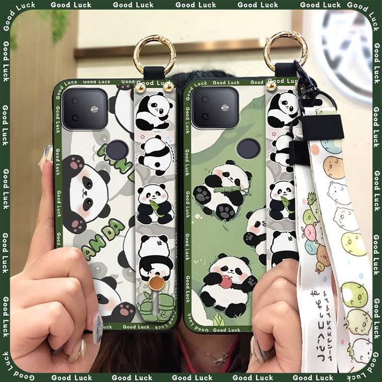 Wrist Strap Durable Phone Case For TCL T-Mobile Revvl 4Plus Kickstand protective Wristband Soft case Back Cover panda Silicone Waterproof ring Dirt-resistant Cartoon Anti-knock