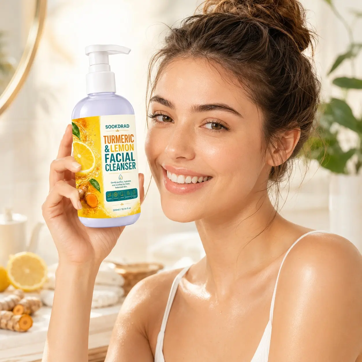 Turmeric Lemon Facial Cleanser, Turmeric, Lemon, Vitamin C, Niacinamide, Salicylic Acid, Gently purifies, hydrates, soothes, face, balanced skin, 300ml/10.14 fl oz