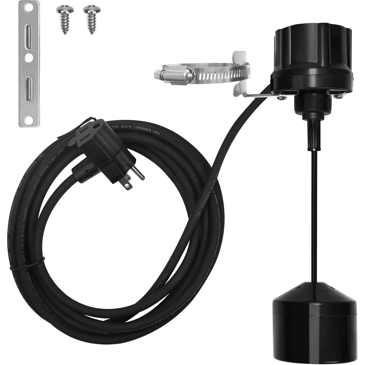 Stainless Steel Vertical Mechanical Float Switch, 120V 10Amp Automatic On/Off Universal Replacement with Piggyback Plug, 10' Cord for Submersible/Sewage Pumps, Sump Basins, Black, Vertical Switch