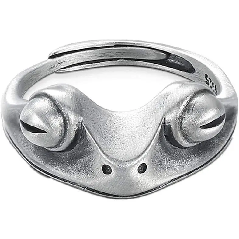 Silver Frog Open Rings for Women Men Couples Adjustable Vintage Cute Animal Finger Stament Ring Fashion Party Jewelry Birthday Christmas Gifts for Mom Wife to Daughter