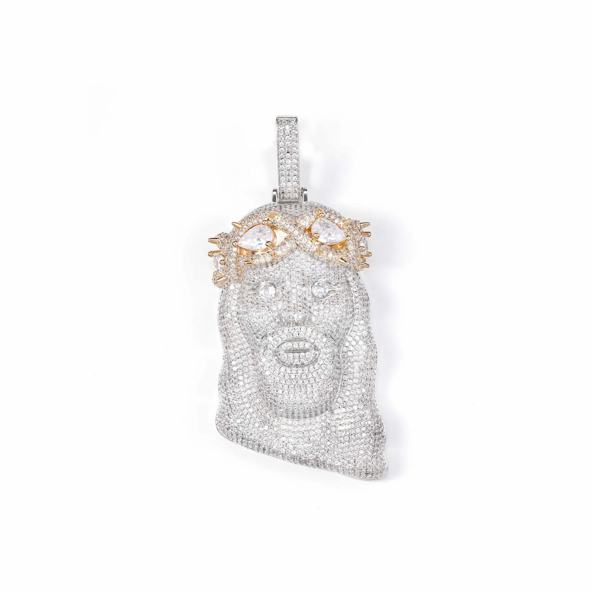 Hip-hop rap full zirconia inlay head portrait thorn crown pendant accessory personalized trendy brand necklace jewelry boho style jewelry fashion costume jewelry drip jewelry non-tarnish faith jewelry fashion jewelry