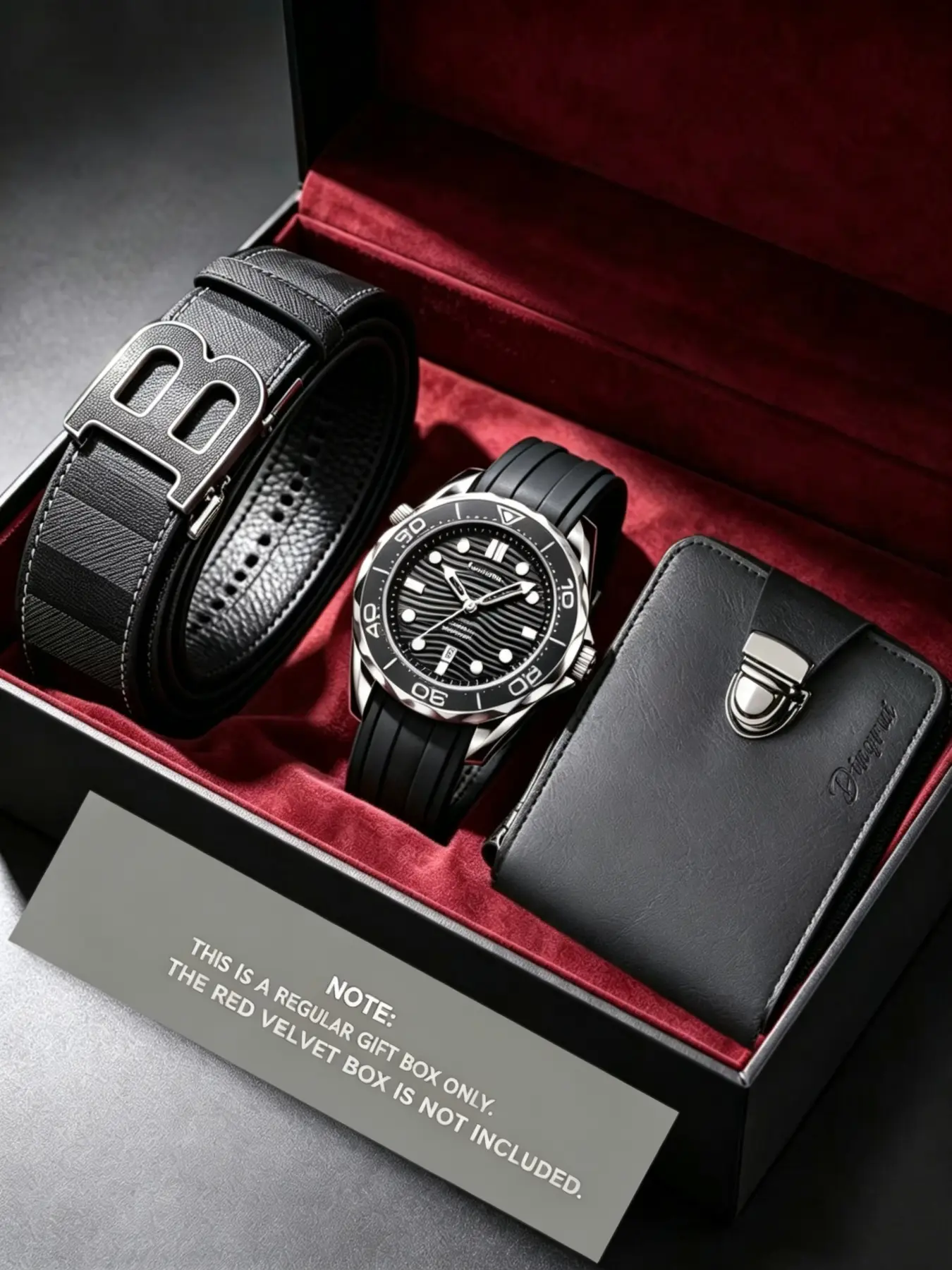 Men's Fashion Quartz Watch Set with Wallet and Belt, High-End Gift Box Included, Perfect for Business Casual Daily Wear