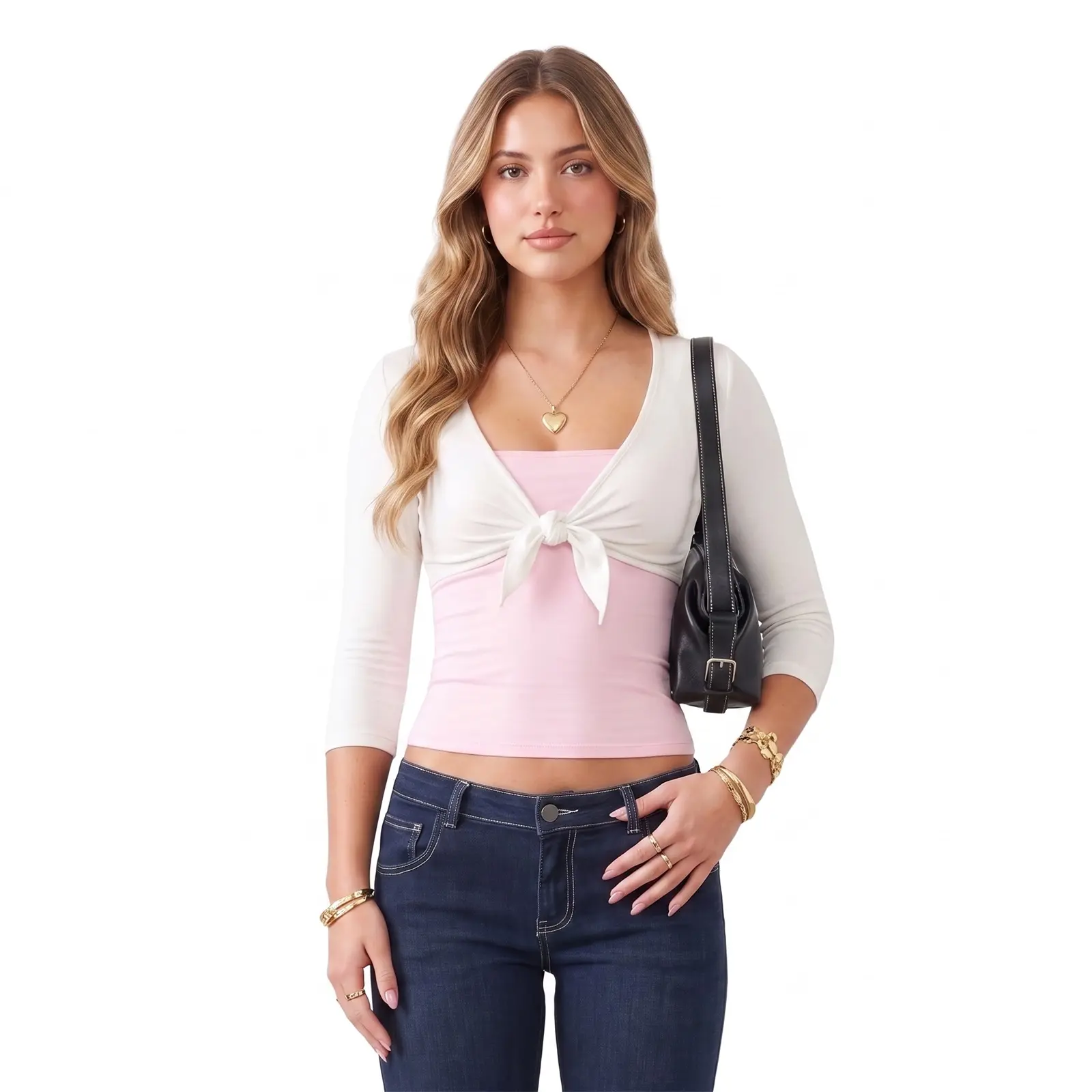 Women's Summer Bolero Shrug Tie Front Crop 3/4 Sleeves Cardigan